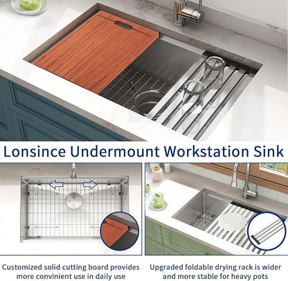 Undermount Kitchen Sink 27 inch,16 Gauge Stainless Steel Workstation Sink,Deep and Large Single Bowl Kitchen Sinks (27" X 18")
