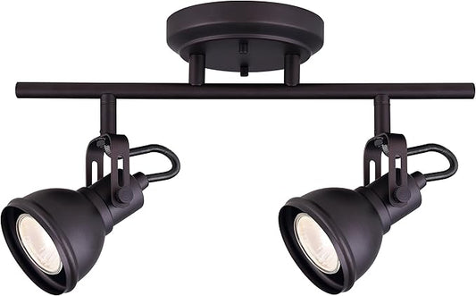 Canarm Polo 2-Light Track Lighting Fixture, Oil Rubbed Bronze, Modular Adjustable Heads, Modern Industrial Ceiling or Wall Mount for Living Room, Kitchen