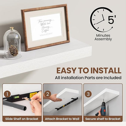 Acovy 40 Inch Floating Shelves for Wall 2 Pack, 40" Wall Shelves for Books, Storage, Decor, Wall Mounted Floating Shelf with Invisible Brackets for Kitchen, Living Room, White