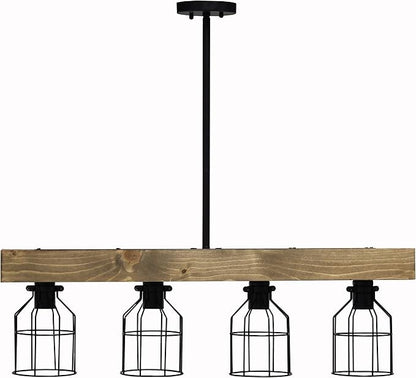 Elegant Designs CH1001-RWD 4 Light Rustic Farmhouse Industrial Wired Cage Pendant Island Light Chandelier, Restored Wood
