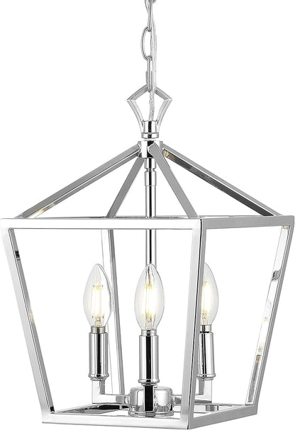 JONATHAN Y 10" Chrome 3-Light Pagoda LED Pendant Lantern, Classic Modern Farmhouse Chandelier for Kitchen Island, Dining Room, Entry, Foyer, Rustic Iron Frame (JYL7601C)