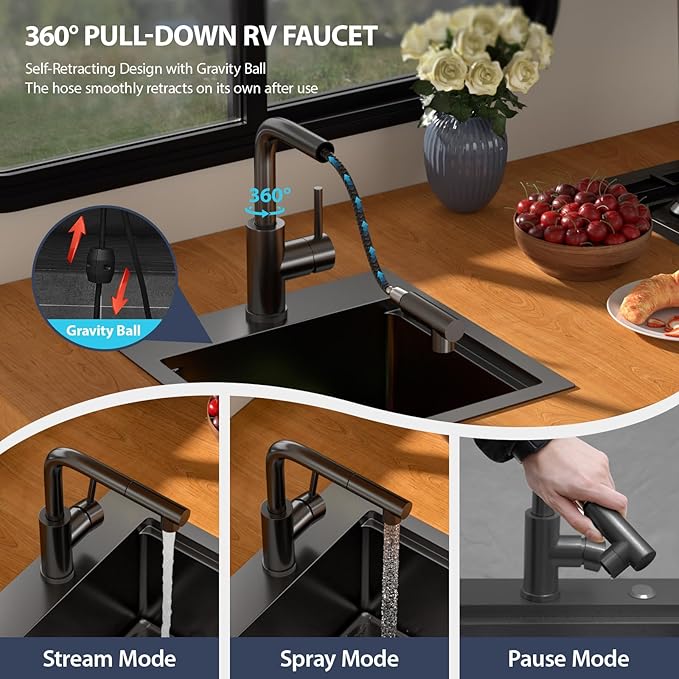 15 Inch Outdoor Kitchen Sink with Faucet- Beslend Gunmetal Black 15x15 Drop In Outdoor Bar Sink, 16 Gauge Stainless Steel Kitchen Sinks Workstation Single Bowl Above Counter Indoor Outdoor