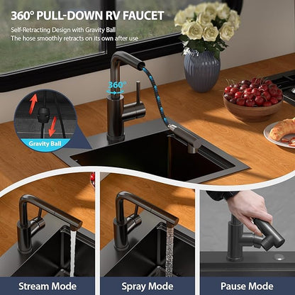 15 Inch Outdoor Kitchen Sink with Faucet- Beslend Gunmetal Black 15x15 Drop In Outdoor Bar Sink, 16 Gauge Stainless Steel Kitchen Sinks Workstation Single Bowl Above Counter Indoor Outdoor