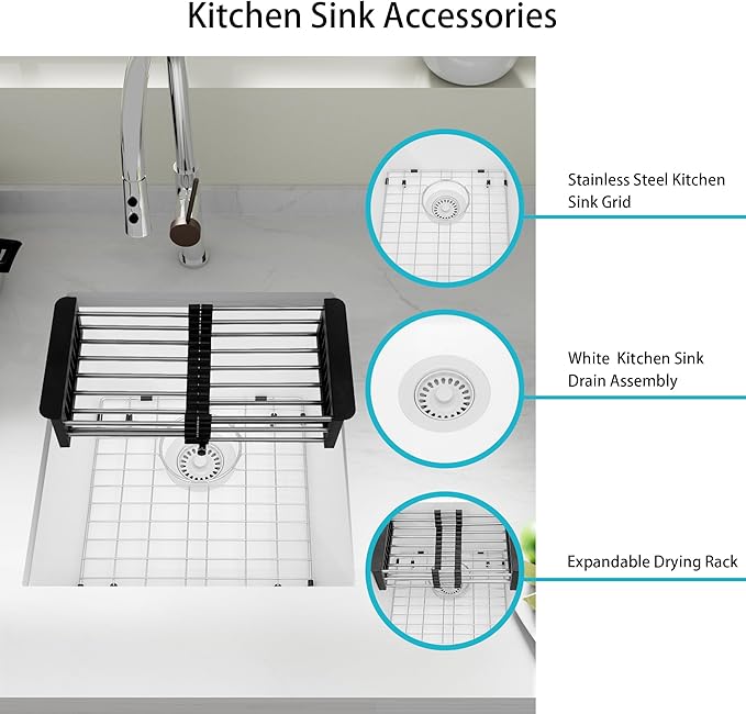 White Bar Sink, White Granite Composite Kitchen Sinks With Accessories, 17 Inch Undermount Quartz Stone Kitchen Sinks, 17" x 19" x 10" Small Kitchen Sink used for RV, Bar, Outdoor and Wet Bar