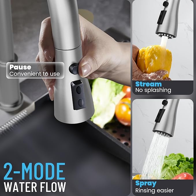 3 Hole Kitchen Faucets, Brushed Nickel Kitchen Faucet with Soap Dispenser, Kitchen Faucets with Pull Down Sprayer and Single Side Handle 3 Pieces, Stainless Steel High Arc Kitchen Sink Faucet