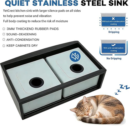 33 Inch Black Farmhouse Sink Undermount Double Bowl, 16 Gauge 50/50 Stainless Steel Apron Front Workstation Far Sink, 33"x20"x10" Large and Deep Kitchen Sink With Accessories