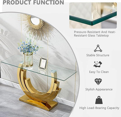 HomVent Glass Coffee Table Set of 4, 2 End Tables and 1 Console Table Living Room Set, 4 Piece Modern Gold Tempered Glass Top Side Tables Bedroom Set of 4 Rectangle Dinner Bedside Sets for Bedroom
