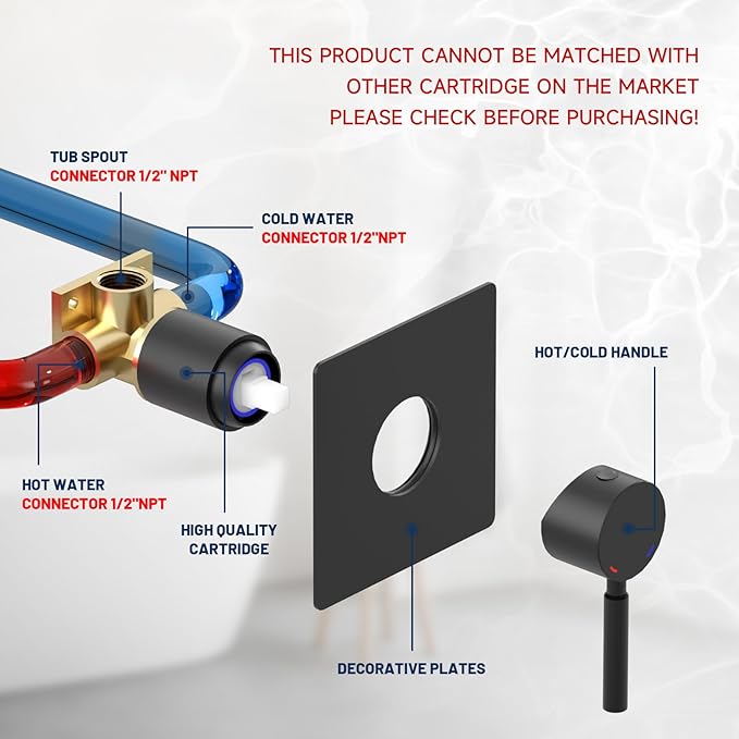 BWE Wall Mount Bathtub Faucet Matte Black Single Handle Bathtub Faucet with Rough in Valve High Flow Waterfall Tub Spout
