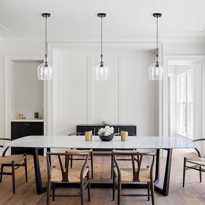 10” Large Stone-Hammered Glass Pendant Light Modern Matte Black 1 Light Single Dome Pendant Lighting Fixtures for Kitchen Island Dining Room Hallway, UL Listed