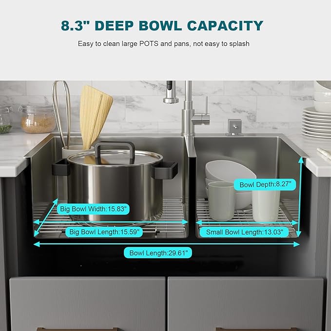 31" x 18" Silver Double Bowl Kitchen Sink, Drop-in/Topmount Overmount Kitchen Sinks with 304 Nano-Coated and Drainage Pipes & Fruit Basket