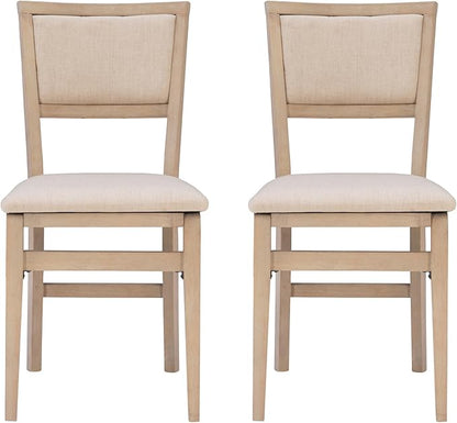 Linon Keira Natural Rustic Wooden Folding Chair with Beige Upholstered Seat and Back Set of 2