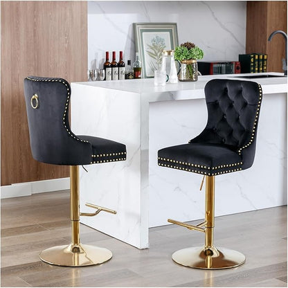 Thick Golden Swivel Velvet Barstools Adjusatble Seat Height from 27-35 Inch, Modern Upholstered Bar Stools with Backs Comfortable Tufted for Home Pub and Kitchen Island