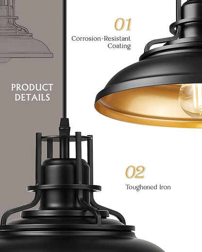 FEMILA 12" Modern Pendant Lights Kitchen Island, Black Pendant Light Fixtures for Foyer Cafe Kitchen, Adjustable Height, 2 Pack, 4FY15-MP-2PK BK-1