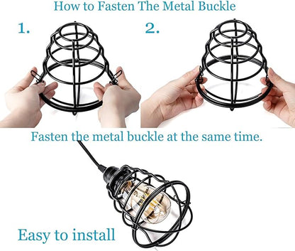 Asnxcju Industrial Plug in Pendant Light Vintage Hanging Cage Pendant Lighting E26 E27 Mini Pendant Light Edison Plug in Light Fixture On/Off Switch 2 Pack
