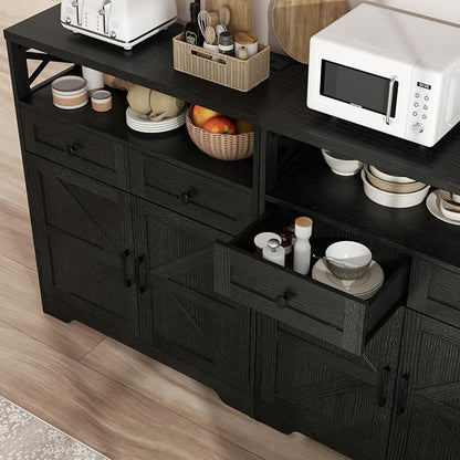 FiveWillowise 31.5" Black Storage Cabinet with Drawers and Shelf, Farmhouse Sideboard Buffet with Storage, Kitchen Pantry Hutch, Coffee Bar Cabinet Station Table for Kitchen, Living, Dining Room