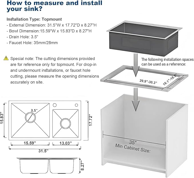 31" x 18" Black Double Bowl Kitchen Sink, Drop-in/Topmount 304 Stainless Steel Sink with Nano Coating & Accessories Set