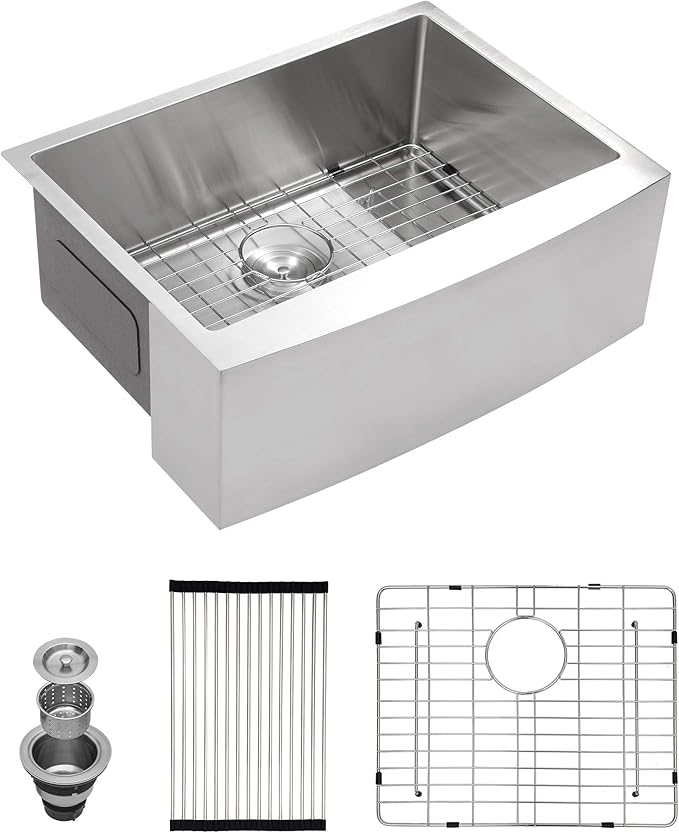 Lordear 28 Farm Sink Stainless 28 x 21 inch Farmhouse Sink 16 Gauge Stainless Steel Apron Front Single Bowl Kitchen Sinks Basin