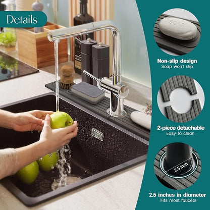 eormoe Diatomite Kitchen Faucet Mat - 14Inch Water Absorbing Stone Tray for Sink, Stone Fast-Drying Faucet Mat for Kitchen Counter Sink Accessories (Dark Grey, 14'' x 3.9'')