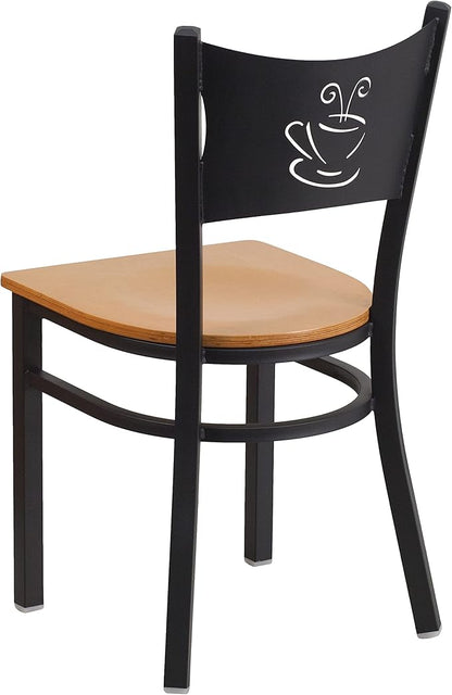 Flash Furniture 2 Pk. HERCULES Series Black Coffee Back Metal Restaurant Chair - Natural Wood Seat