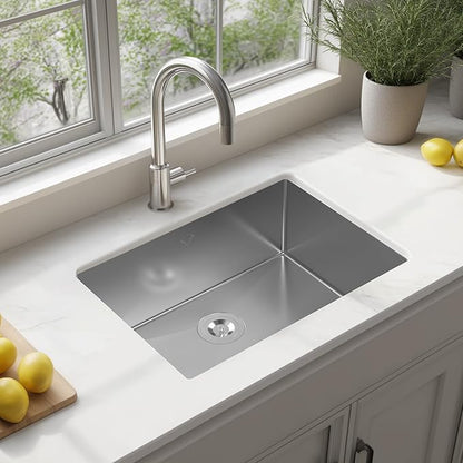 Kitchen Sink 25x18 Inch Undermount Sink 16 Gauge Stainless Steel Single Bowl Kitchen Sinks with Accessories Round Corners Handmade Sink