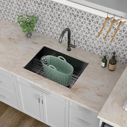 Kichae 21 Laundry Sink Undermount Black - 21x18 Inch Undermount Utility Sink Stainless Steel 12" Deep Single Bowl Under Counter Laundry Utility Room Handmade Basin