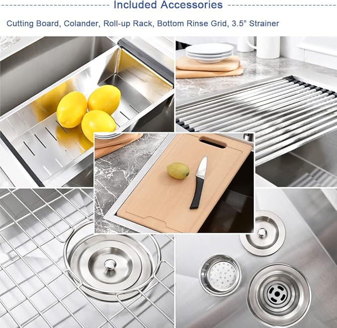 25 Inch Drop In Kitchen Sink Workstation-Hovheir 25x20 Stainless Steel Kitchen Sink Drop In Topmount Stainless Sinks 16 Gauge Deep Single Bowl Overmount Sinks with Cutting Board