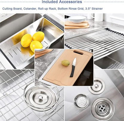 25 Inch Drop In Kitchen Sink Workstation-Hovheir 25x20 Stainless Steel Kitchen Sink Drop In Topmount Stainless Sinks 16 Gauge Deep Single Bowl Overmount Sinks with Cutting Board