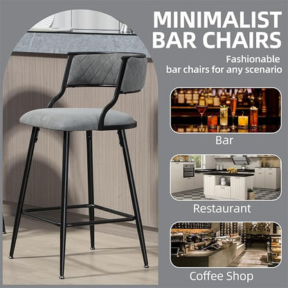 Round Bistro Table and Chairs Set for 4, Clear Small Round High Top Bar Table and 4 Faux Leather Counter Height Padded Stools for Home Bar Dinning Room Kitchen (Gray)
