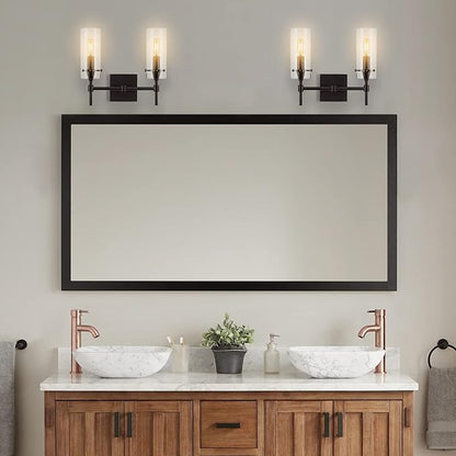 JONATHAN Y 13.5" Oil Rubbed Bronze/Clear Modern Farmhouse LED Vanity Light Sconce, Clear Glass Cylinder Shade, Wall Lamp for Bathroom Mirror Hallway Entryway, LED Bulb Included (JYL7806A)