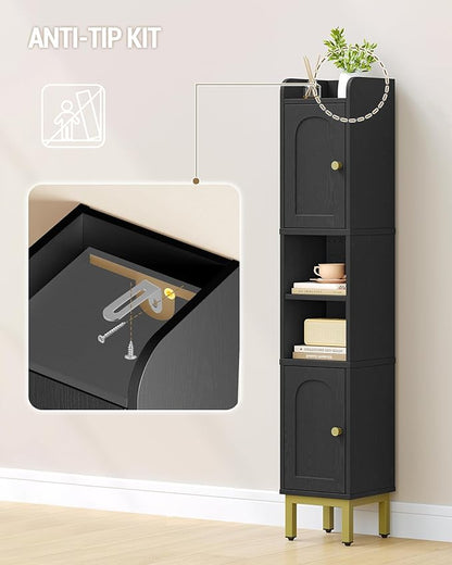Hzuaneri Slim Bathroom Storage Cabinet, Narrow Bathroom Organizers and Storage with 4 Adjustable Feet, Laundry Room Organization for Small Space, Kitchen, Living Room, 2 Doors Black BC22404G