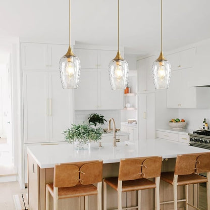Glass Pendant Lights Kitchen Island 2 Pack, Gold Pendant Light Fixtures with Hand-Blown Clear Glass Modem Farmhouse Hanging Light for Kitchen Sink Dining Room Bedroom
