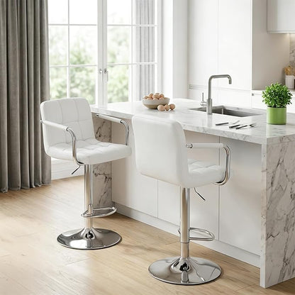 DUMOS Bar Stools Set of 4, Adjustable Swivel Bar Chairs with Padded Armrests and Ergonomic Backrest for Kitchen Island Counter Pub Dining Room, Water-Resistant PU Leather, White