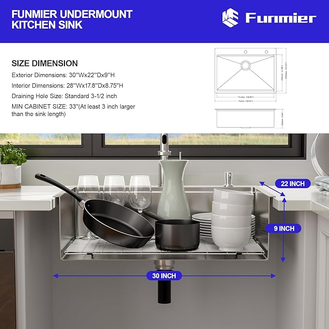 30 x 22 Drop In Kitchen Sink - 30 Inch Stainless Steel Topmount Kitchen Sink Workstation 16 Gauge Single Bowl Above Counter Handmade Basin