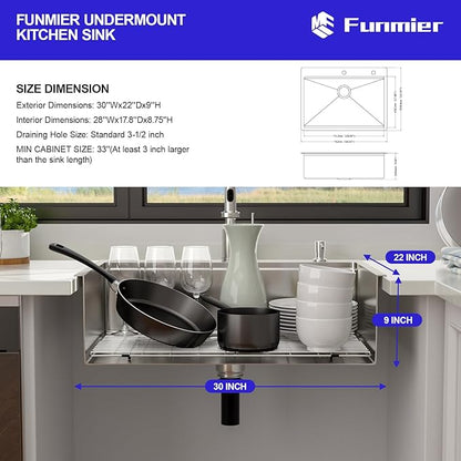 30 x 22 Drop In Kitchen Sink - 30 Inch Stainless Steel Topmount Kitchen Sink Workstation 16 Gauge Single Bowl Above Counter Handmade Basin