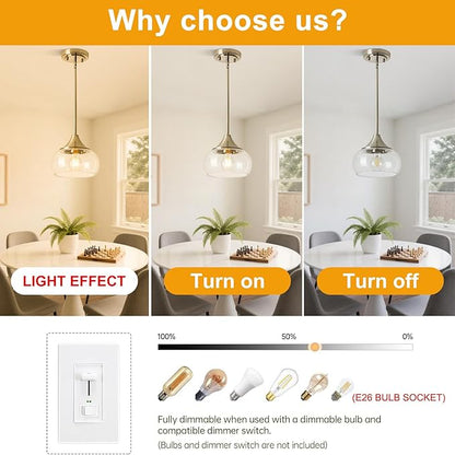 2 Pack Modern Pendant Lights Kitchen Island, Brushed Nickel Pendant Light Fixtures with 8.5" Clear Glass Shade, Industrial Hanging Pendant Lights Fixture for Kitchen Island Dining Room Entryway