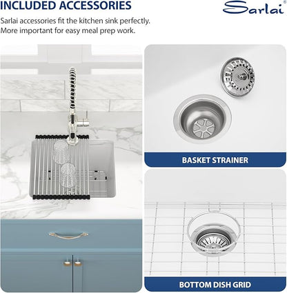 Sarlai White Kitchen Sink Granite Composite - 18 x 16 inch Bar Prep Sink White Granite Composite Quartz Undermount Single Bowl Rectangular RV Camper Sinks Basin