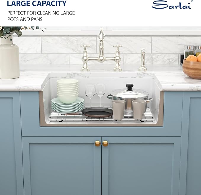 Sarlai 36 White Farmhouse Sink - 36 x 20 Inch Kitchen Sink Apron Front Single Bowl Reversible Ceramic Porcelain Vitreous Fireclay Single Bowl Farmer Sinks Basin