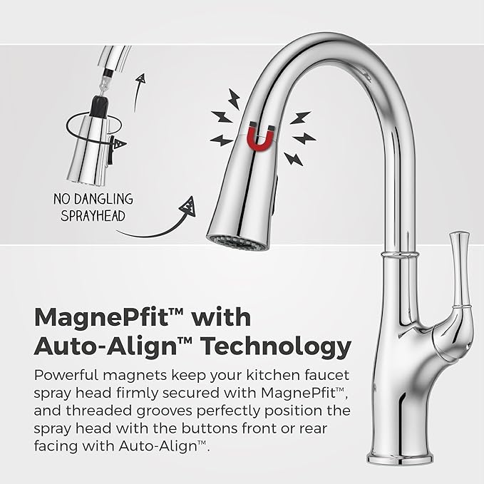 Pfister Alderwood Kitchen Faucet with Pull Down Sprayer and Soap Dispenser, Single Handle High Arc Spout, Chrome Finish, NSF Certified, 1 or 3 Hole Installation F5297AWC