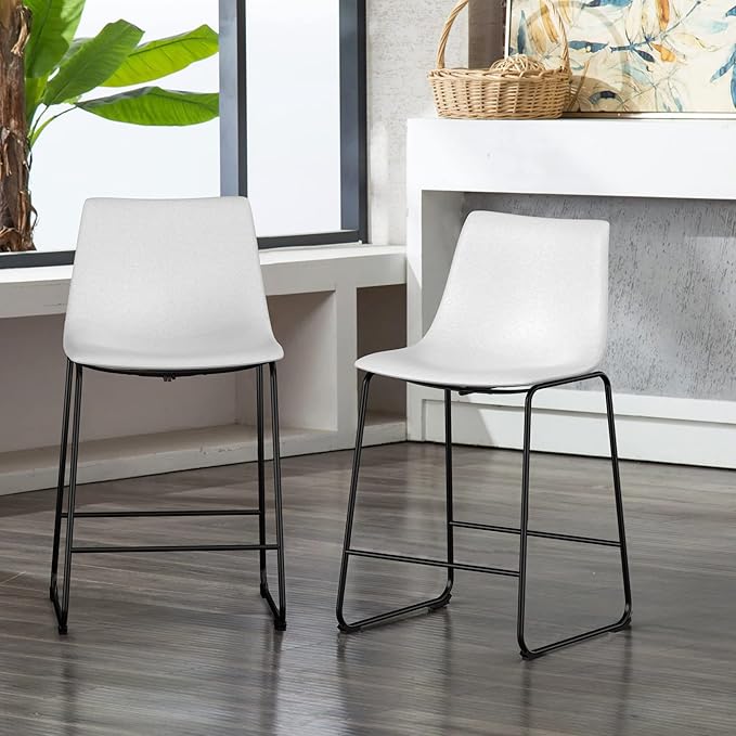 NicBex Retro Bar Stools Crazy-Horse Leather with Metal Legs Barstools, Lounge Kitchen Island Counter Stools, Set of 2, (White Color) (A-GE17020-USSU014)