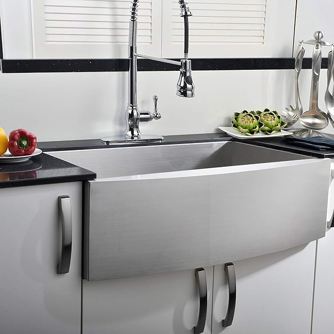 Comllen Commercial 33 Inch 304 Stainless Steel Farmhouse Sink, Single Bowl Kitchen Sinks 16 Gauge 9 Inch Deep Handmade Undermount Farm Apron Front Kitchen Sink