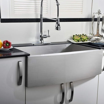 Comllen Commercial 33 Inch 304 Stainless Steel Farmhouse Sink, Single Bowl Kitchen Sinks 16 Gauge 9 Inch Deep Handmade Undermount Farm Apron Front Kitchen Sink