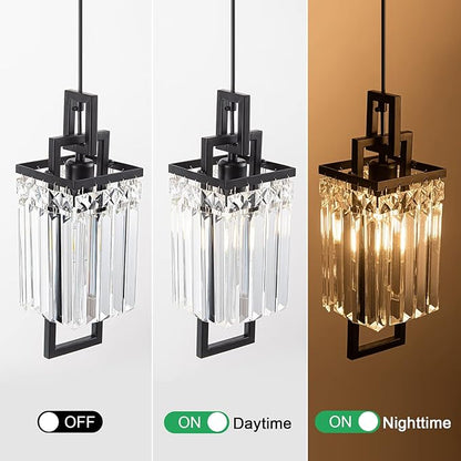 Modern Black Pendant Light Fixtures for Kitchen Island and Dining Room, Industrial Small Hanging Crystal Chandelier Light Fixture for Bedroom Entryway Living Room Foyer Hallway 1-Pack