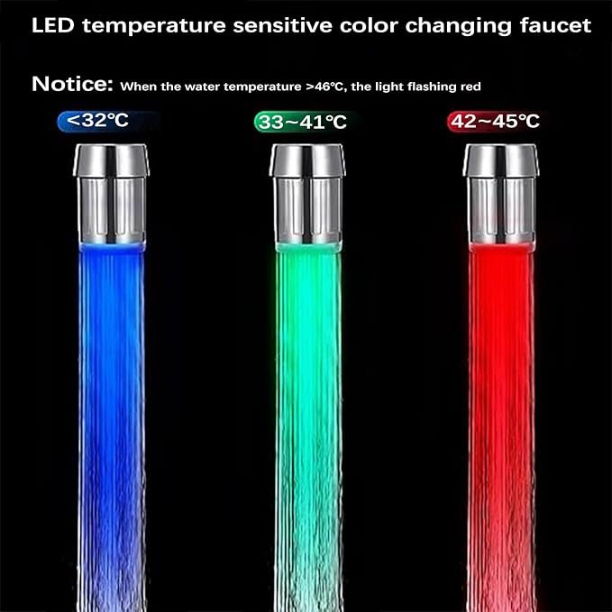 2 Packs 3-Color LED Water Faucet Temperature Sensitive Gradient Light Water Faucet Stream Color Changing Faucet Tap Sink Faucet for Kitchen/Bathroom
