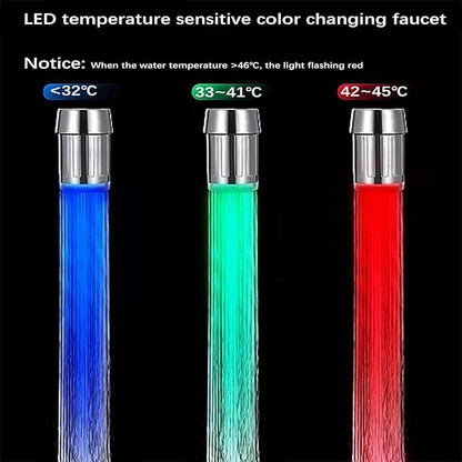 2 Packs 3-Color LED Water Faucet Temperature Sensitive Gradient Light Water Faucet Stream Color Changing Faucet Tap Sink Faucet for Kitchen/Bathroom