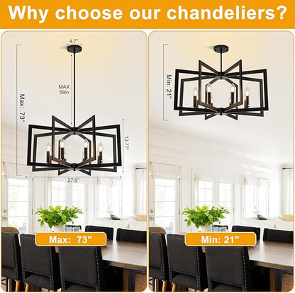 27.6" Modern Black Chandelier for Dining Room, 8-Light Farmhouse Dining Room Light Fixture Over Table, Industrial Metal Hanging Pendant Lights for Kitchen Island, Living Room, Bedroom, Foyer, Entryway
