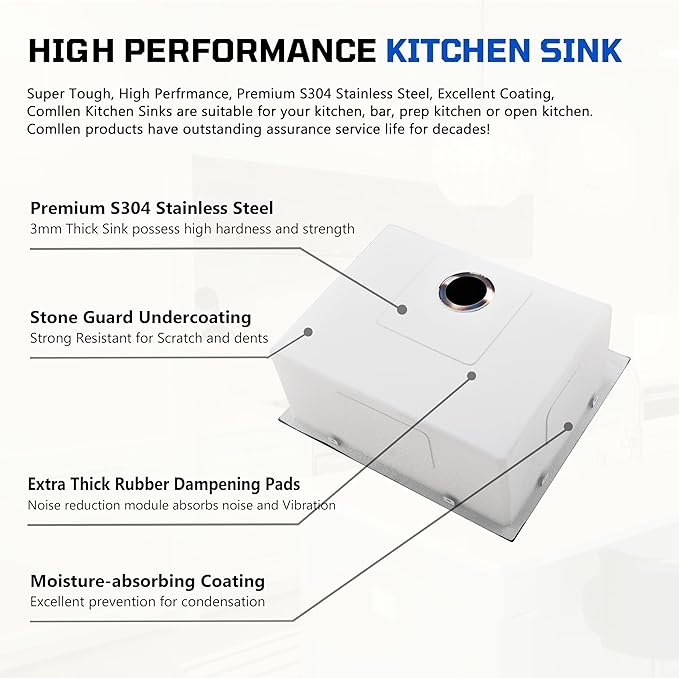 Comllen 25 x 22 Inch Drop In Black Kitchen Sink,Topmount 16 Gauge Stainless Steel Black Kitchen Sinks, 9 Inch Deep Utility RV Sink with Basket Strainer