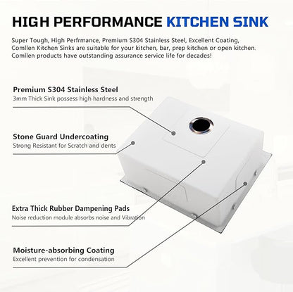 Comllen 25 x 22 Inch Drop In Black Kitchen Sink,Topmount 16 Gauge Stainless Steel Black Kitchen Sinks, 9 Inch Deep Utility RV Sink with Basket Strainer