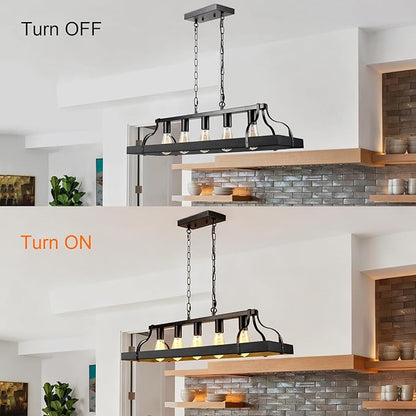 Rustic Farmhouse Chandelier for Dining Room 5-Lights-A Black