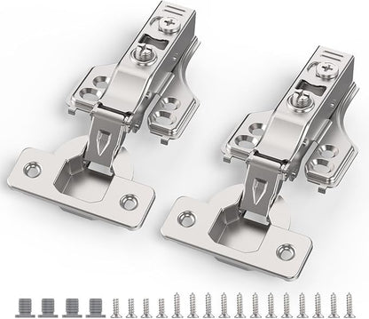 Chibery 2 Pack 3/4" Full Overlay Soft Close Concealed Hinge for Face Frame ＆ Frameless Door, 3D Adjustment, Clip-on Plate, Slow Self Closing Hidden Satin Nickel, 105° Stainless Steel Hinges, 5/8"