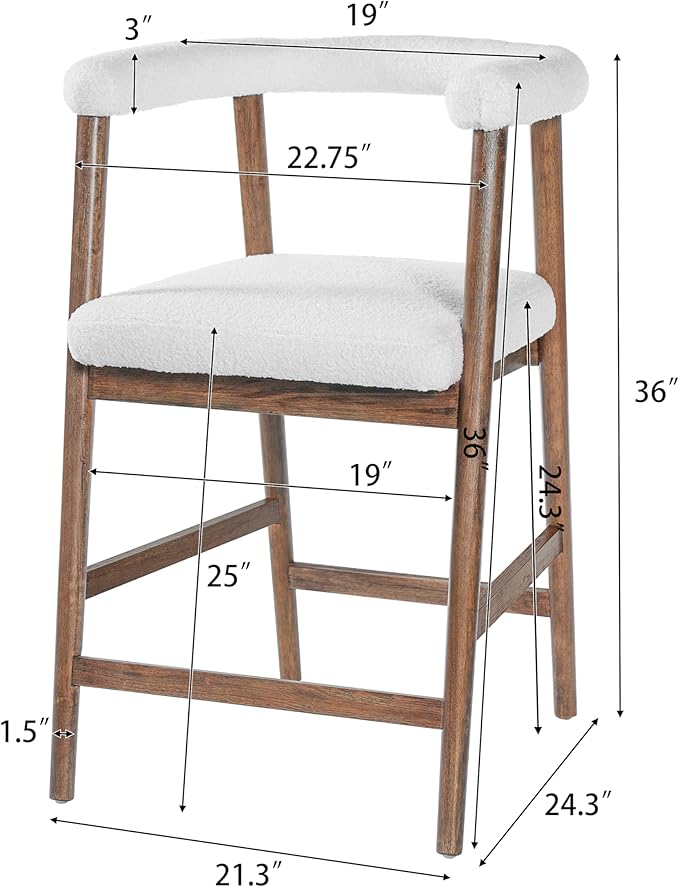 Merax 2-Piece Wooden Farmhouse Counter Height Dining Chairs for Kitchen Island, Dining Room, Upholstered Cafe Bar Stools with Armrest, Walnut Set of 2